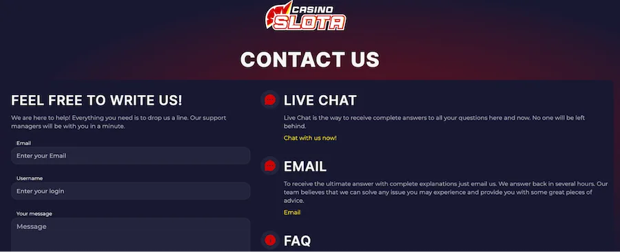 slota casino support